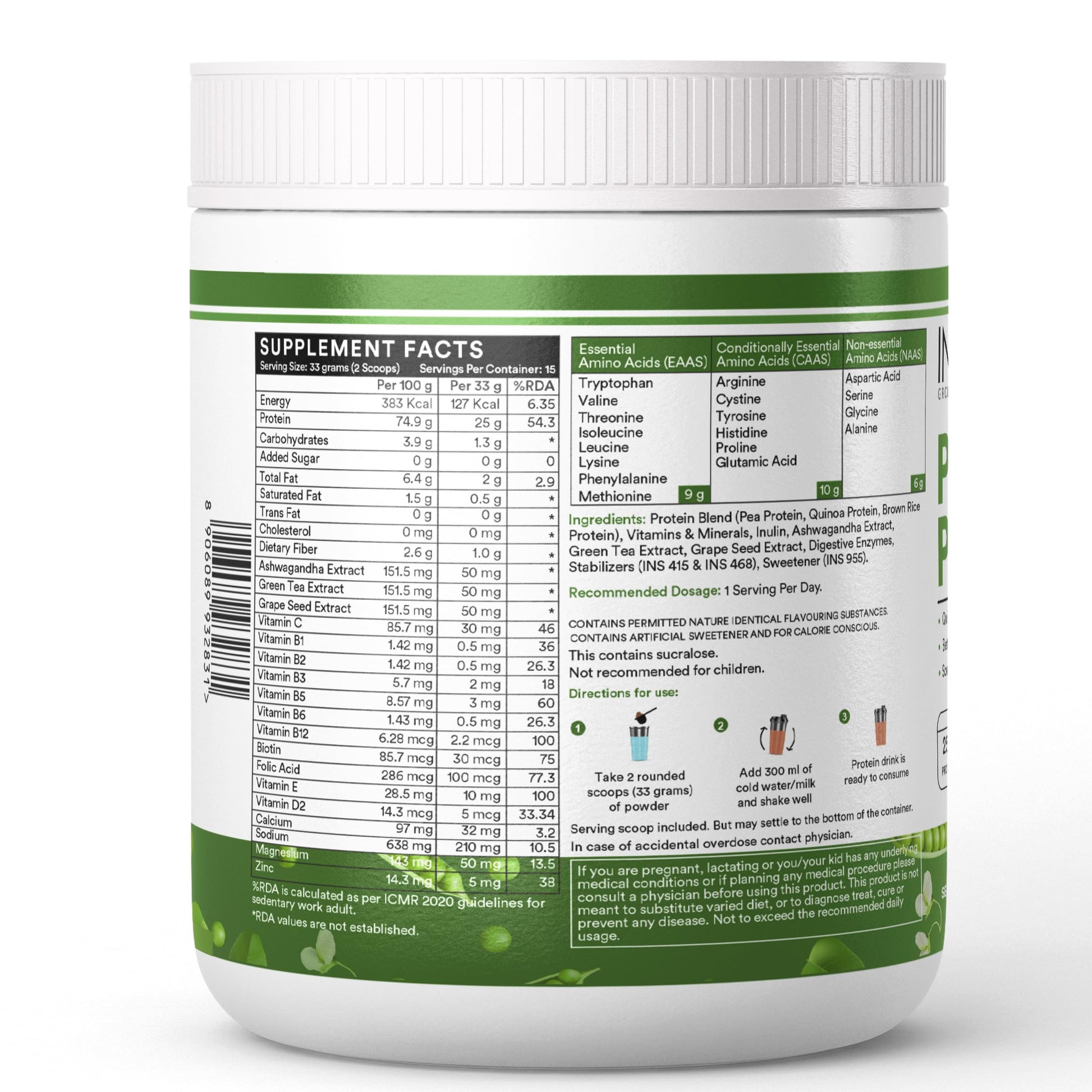 Inlife Pea and Brown Rice Protein Powder, Adult Formula, Dietary Supplement - back view (35)