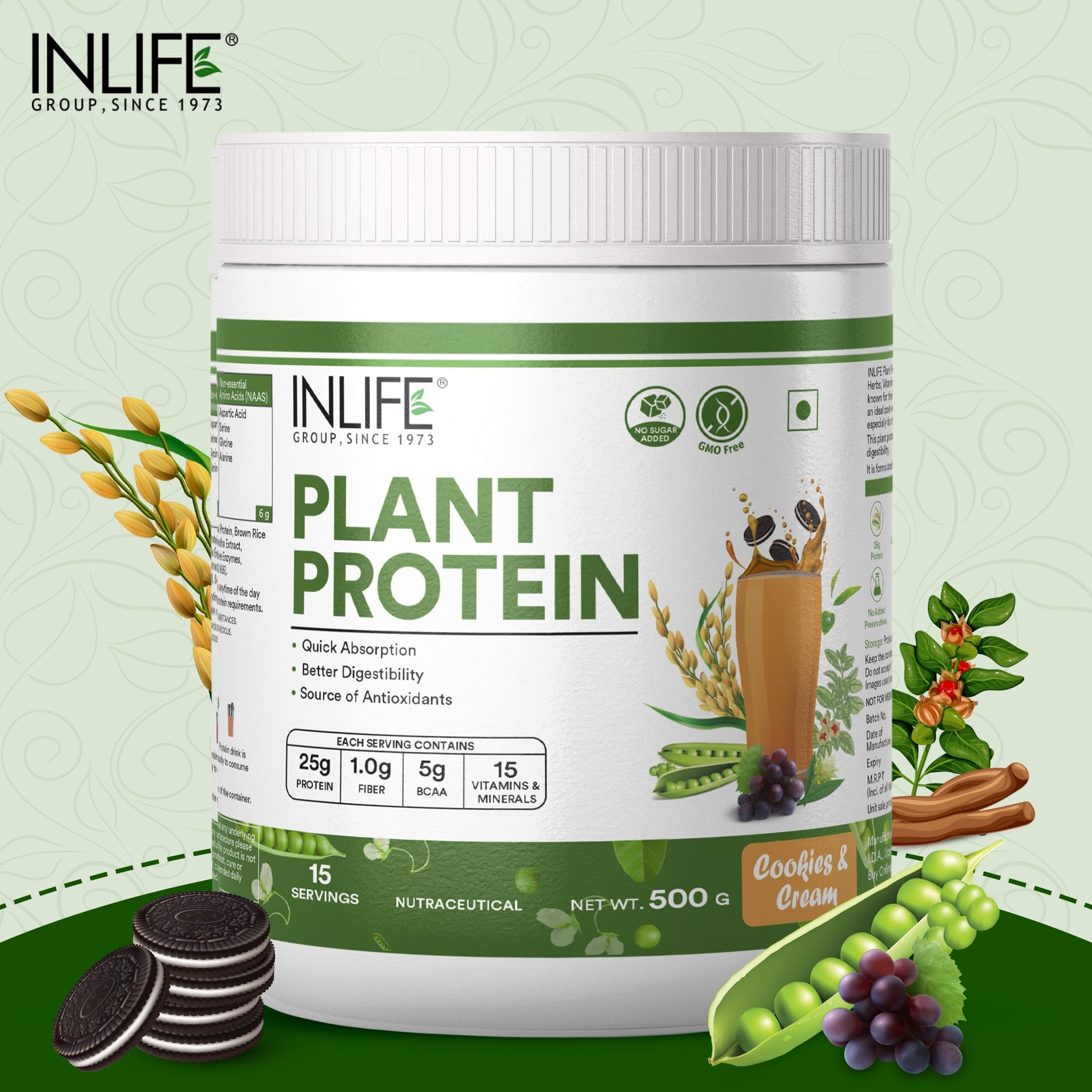 Inlife Pea and Brown Rice Protein Powder, Adult Formula, Dietary Supplement - close-up detail (38)