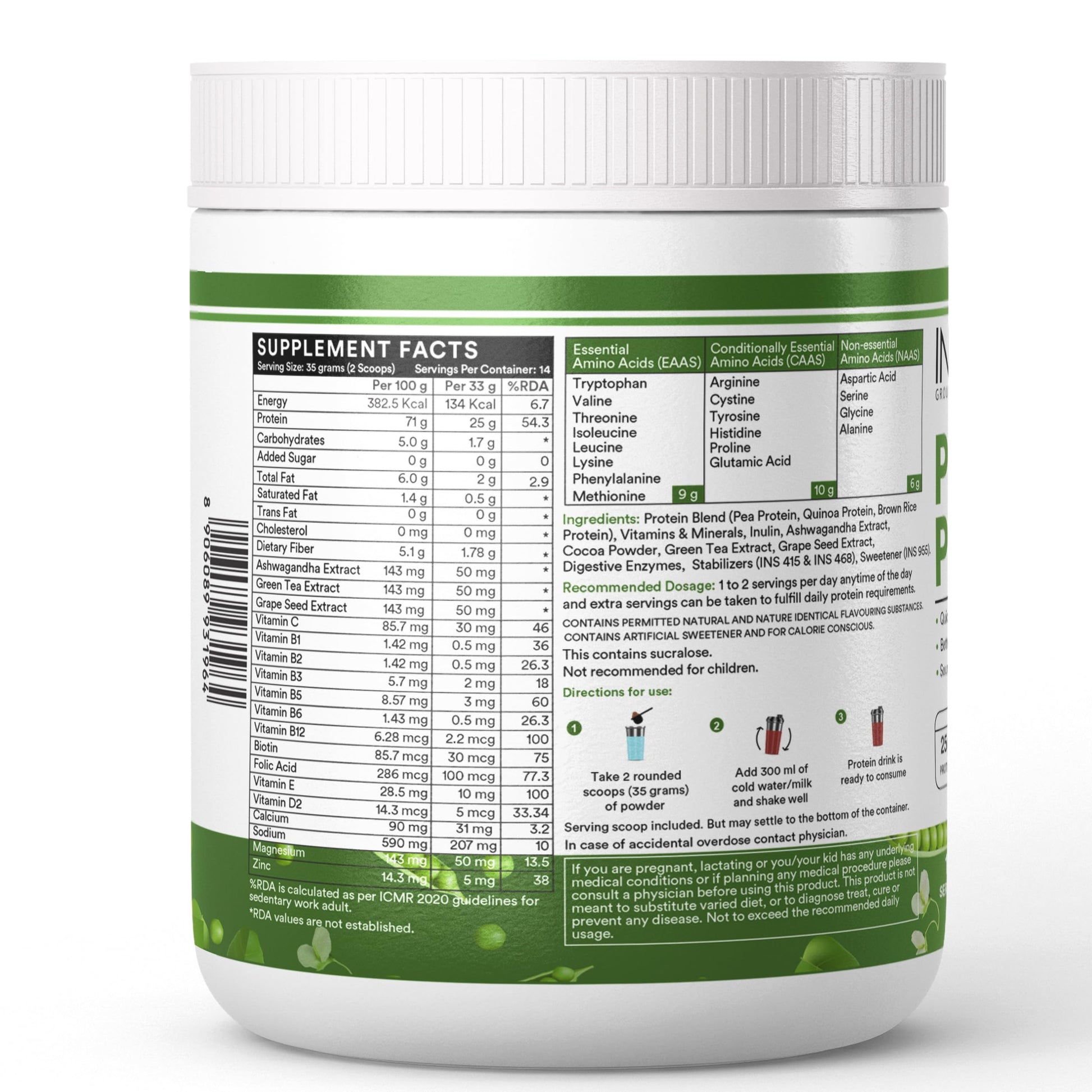 Inlife Pea and Brown Rice Protein Powder, Adult Formula, Dietary Supplement - label detail