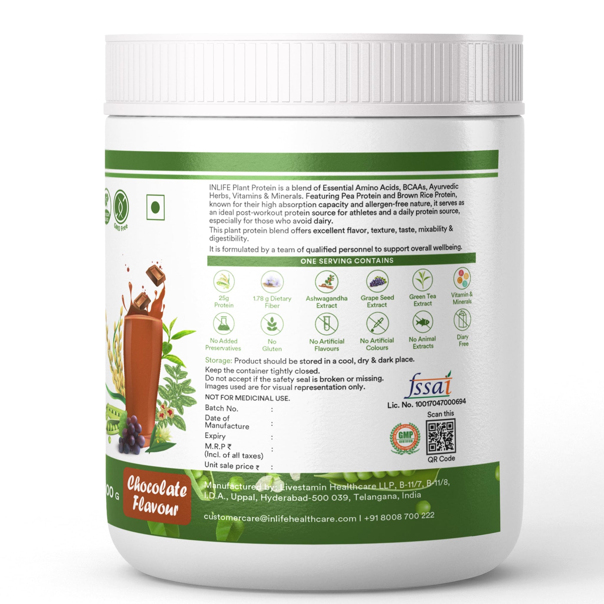 Inlife Pea and Brown Rice Protein Powder, Adult Formula, Dietary Supplement - ingredients panel