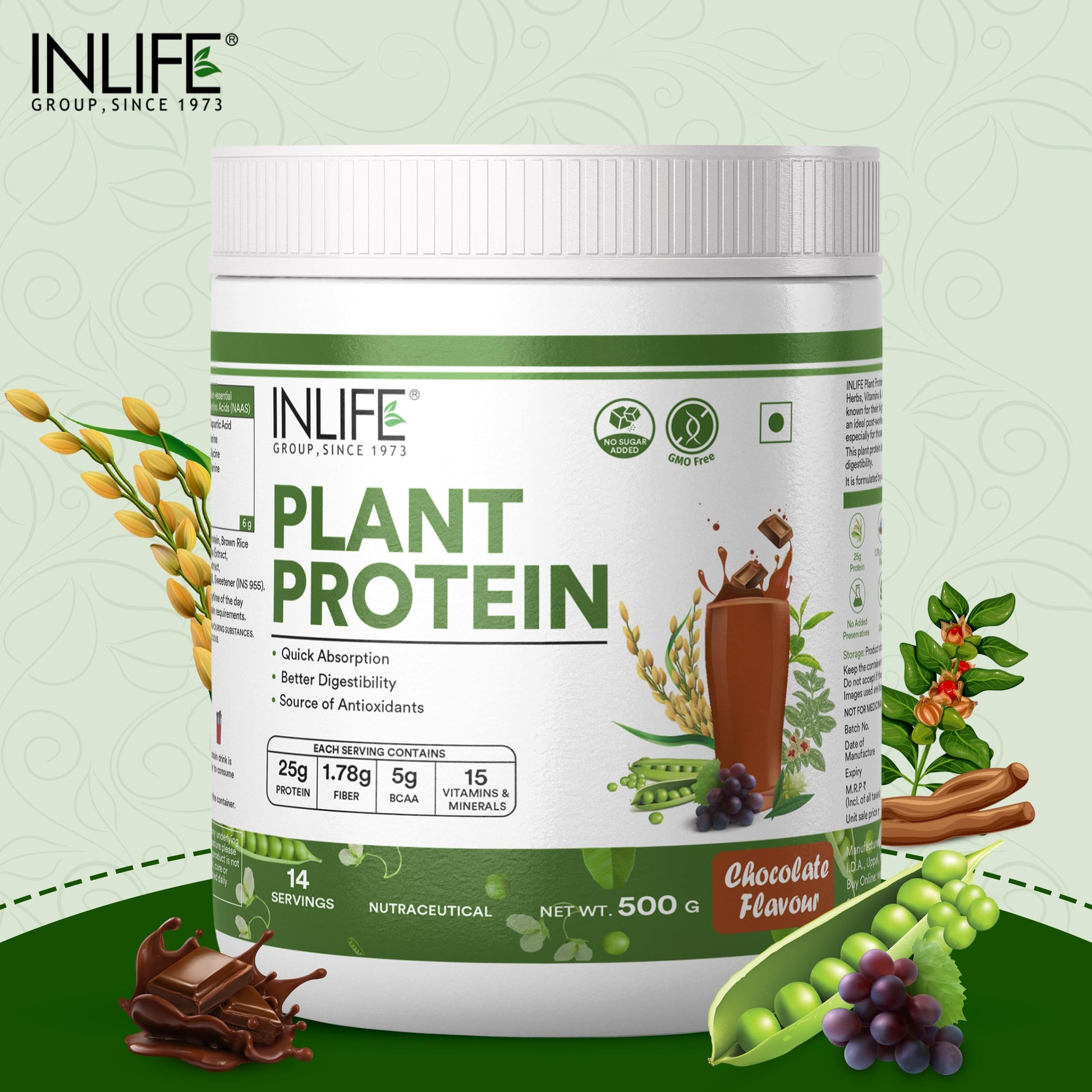 Inlife Pea and Brown Rice Protein Powder, Adult Formula, Dietary Supplement - close-up detail