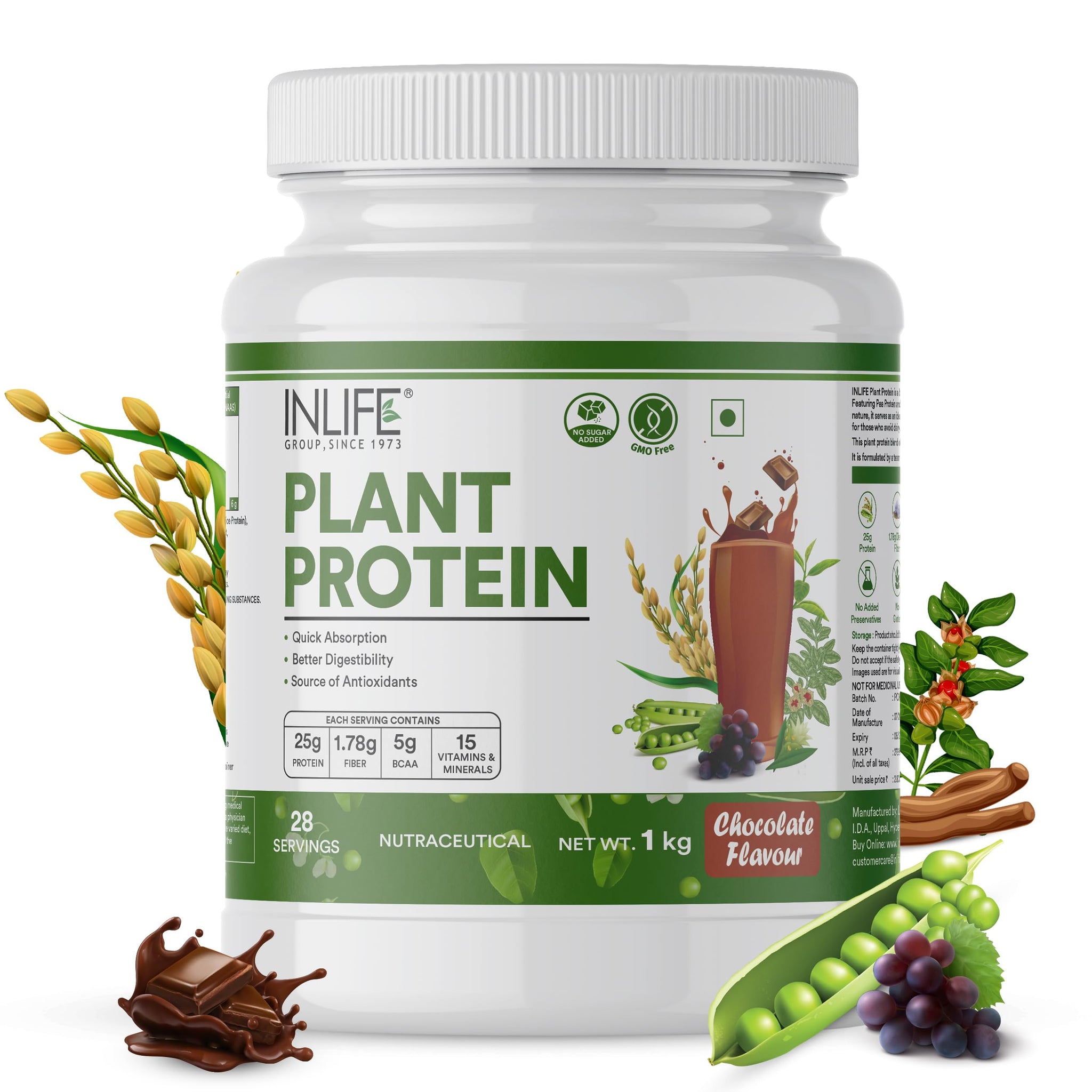 Inlife Pea and Brown Rice Protein Powder, Adult Formula, Dietary Supplement (8)