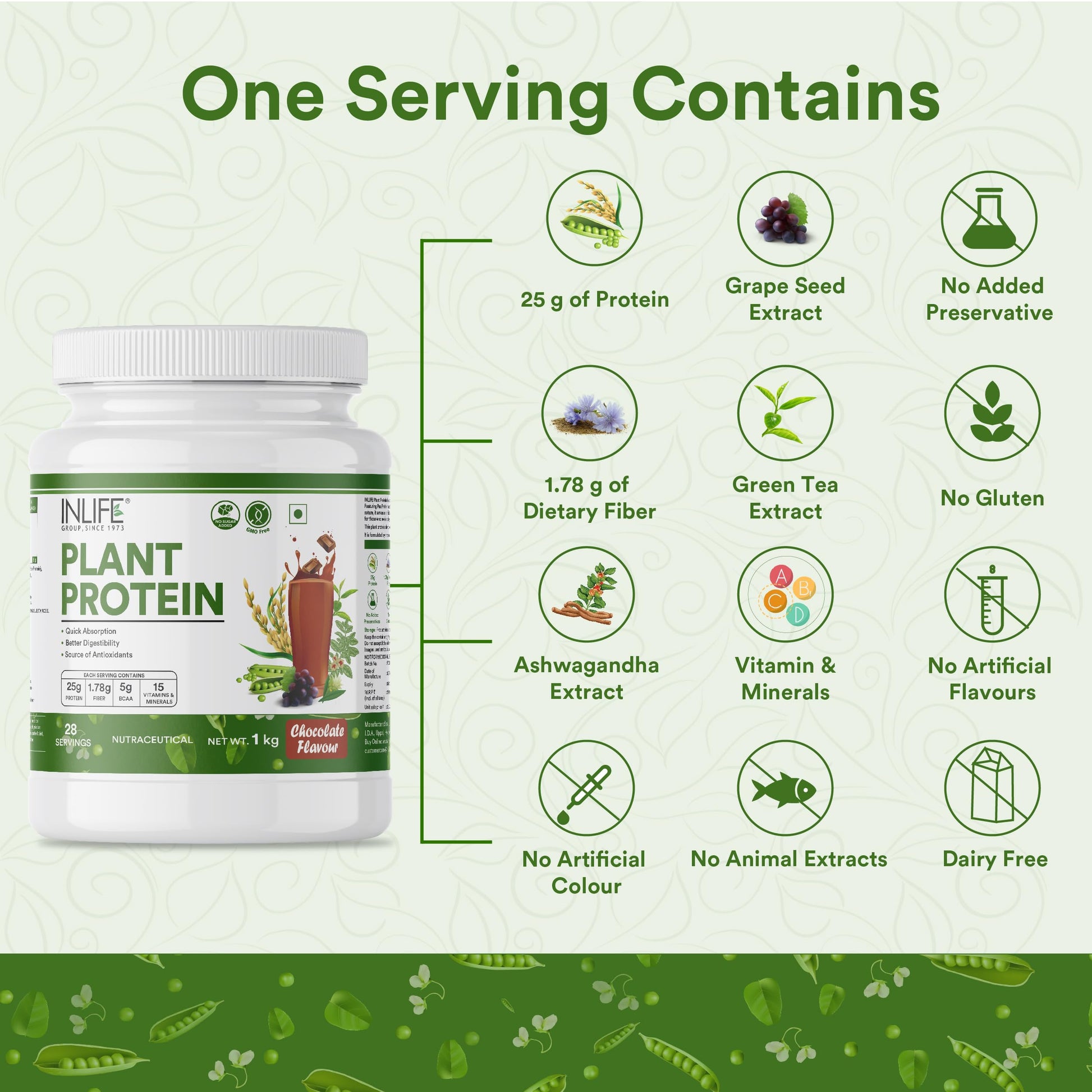 Inlife Pea and Brown Rice Protein Powder, Adult Formula, Dietary Supplement - back view (9)