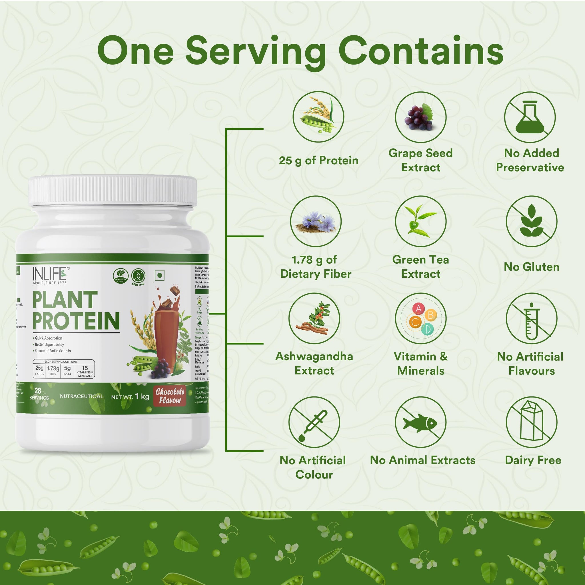 Inlife Pea and Brown Rice Protein Powder, Adult Formula, Dietary Supplement - back view (9)