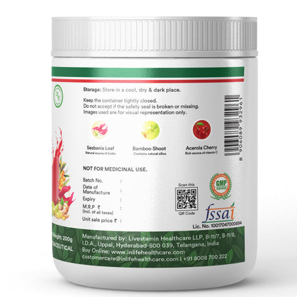 Inlife Plant Based Collagen Builder Powder, Fruit Punch, 200g, Adult Unisex Supplement, Clean Label, Gluten Free, Soy Free - 