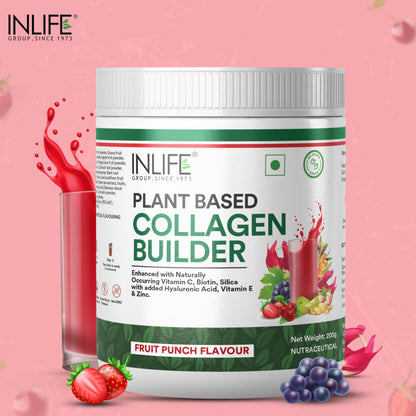 Inlife Plant Based Collagen Builder Powder, Fruit Punch, 200g, Adult Unisex Supplement, Clean Label, Gluten Free, Soy Free - 
