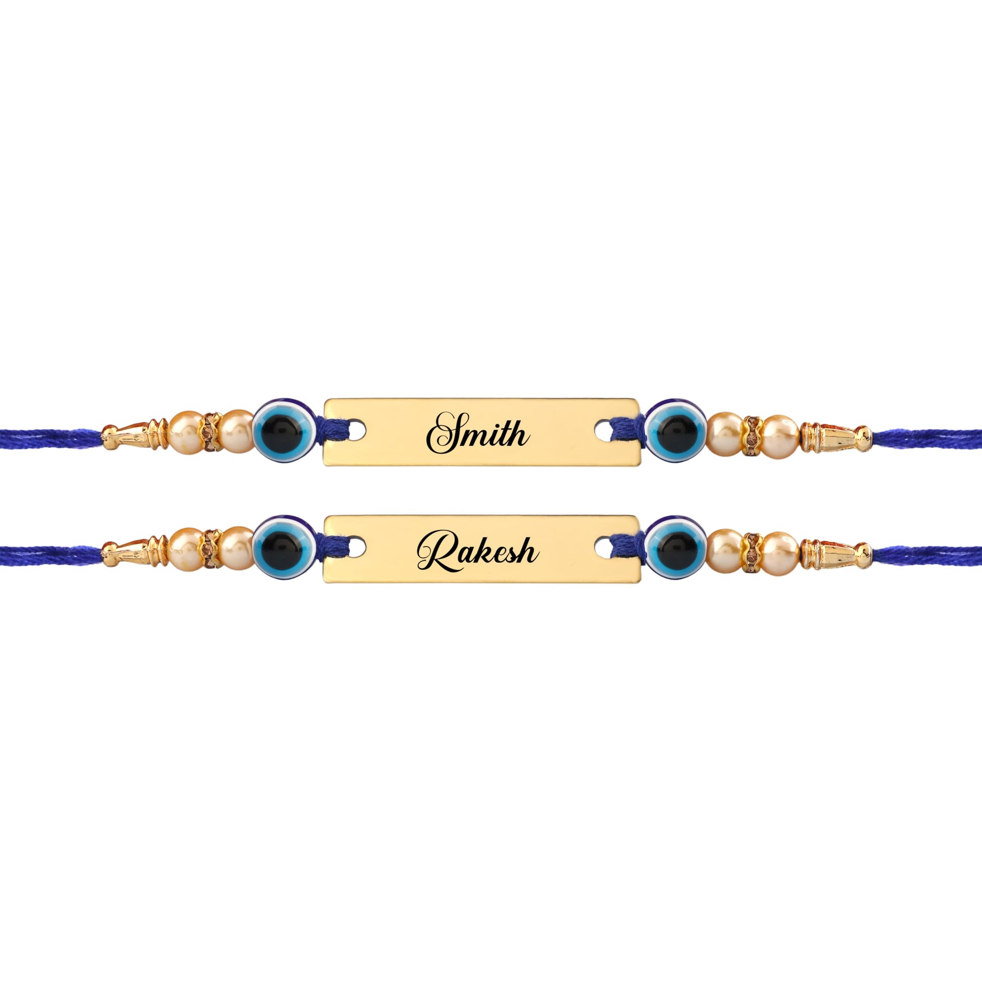 Innovative Gifts Personalized Blue Evil Eye Rakhi with Name & Roli Chawal | Customized Rakhi for Brother | Engraved Name for 