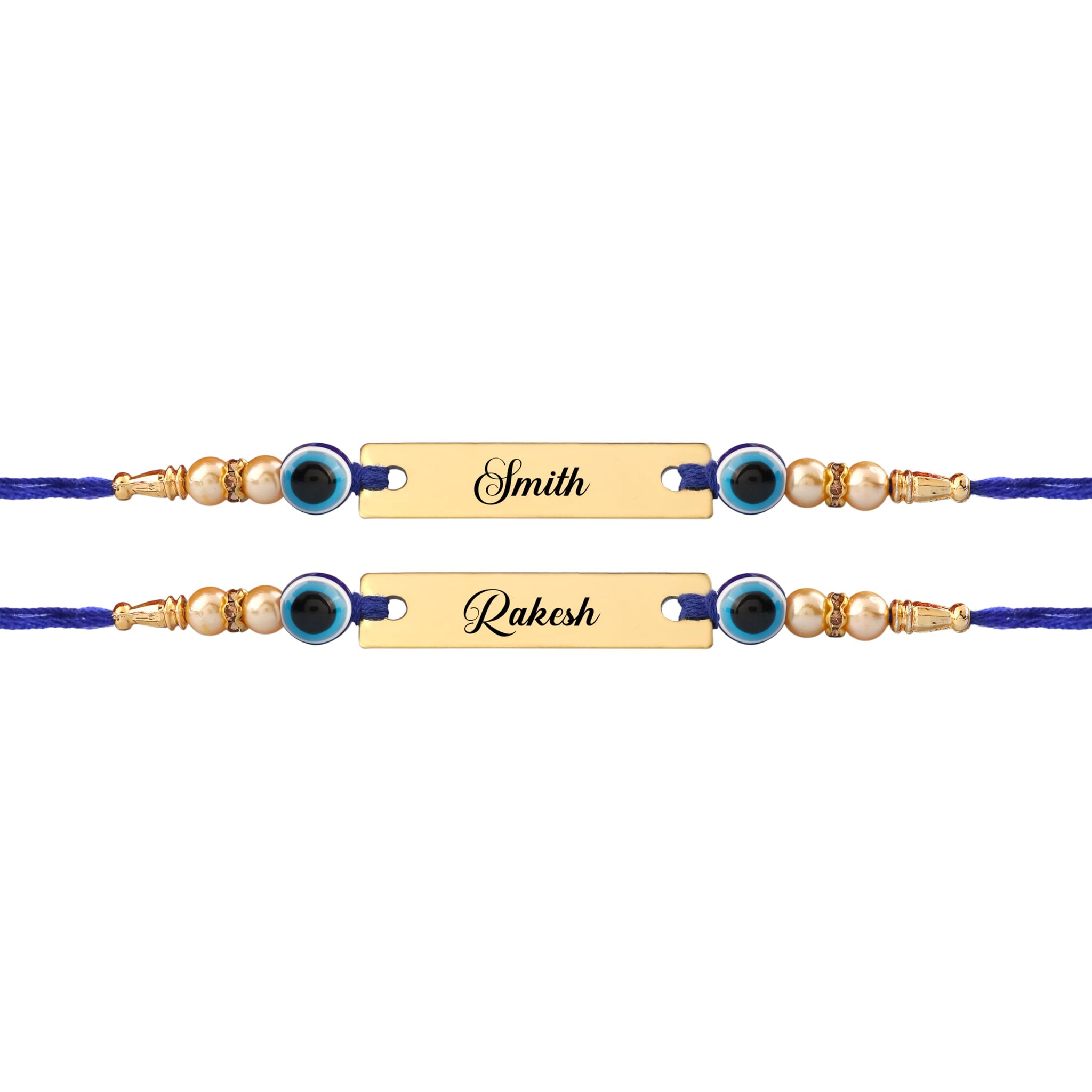 Innovative Gifts Personalized Blue Evil Eye Rakhi with Name & Roli Chawal | Customized Rakhi for Brother | Engraved Name for 