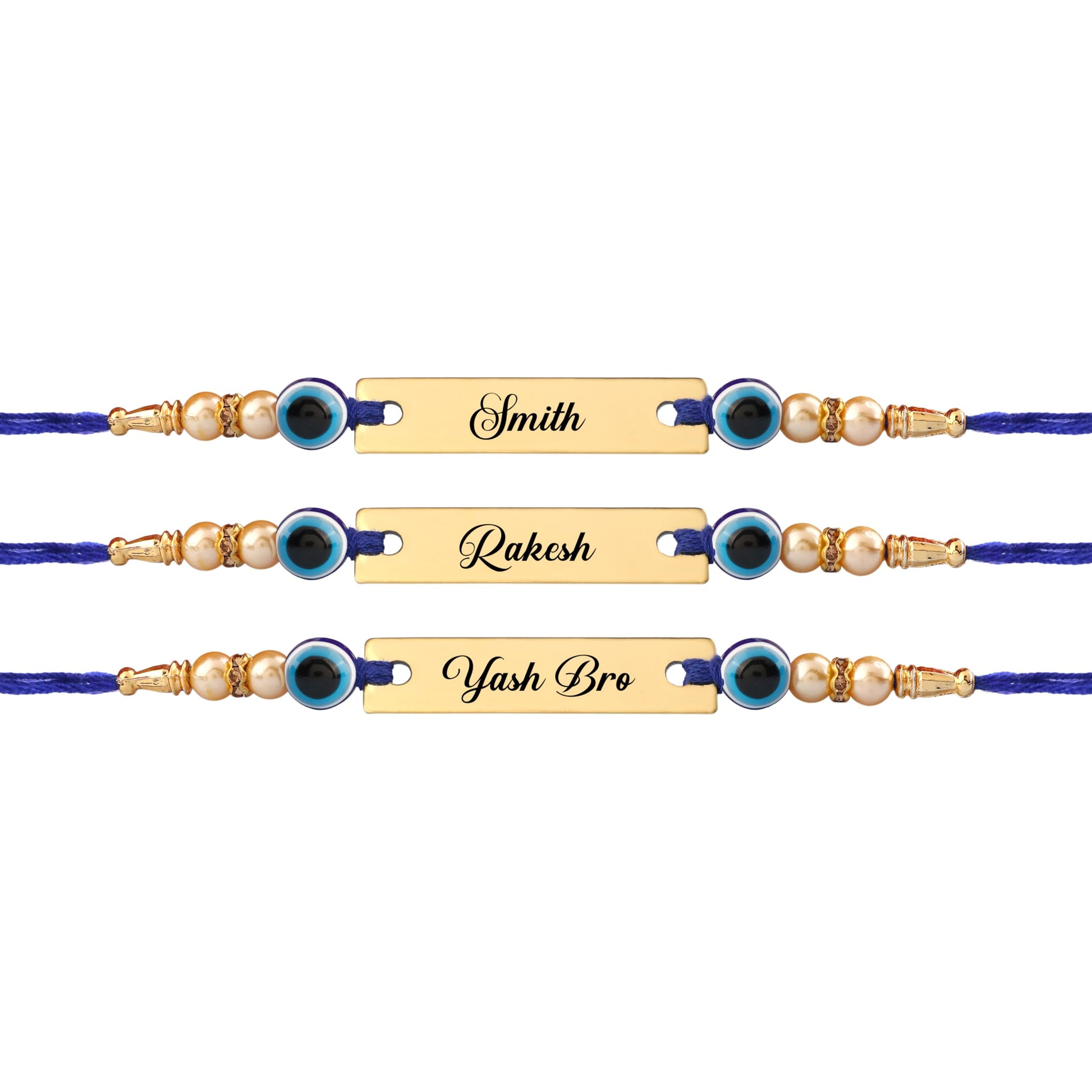 Innovative Gifts Personalized Blue Evil Eye Rakhi with Name & Roli Chawal | Customized Rakhi for Brother | Engraved Name for 