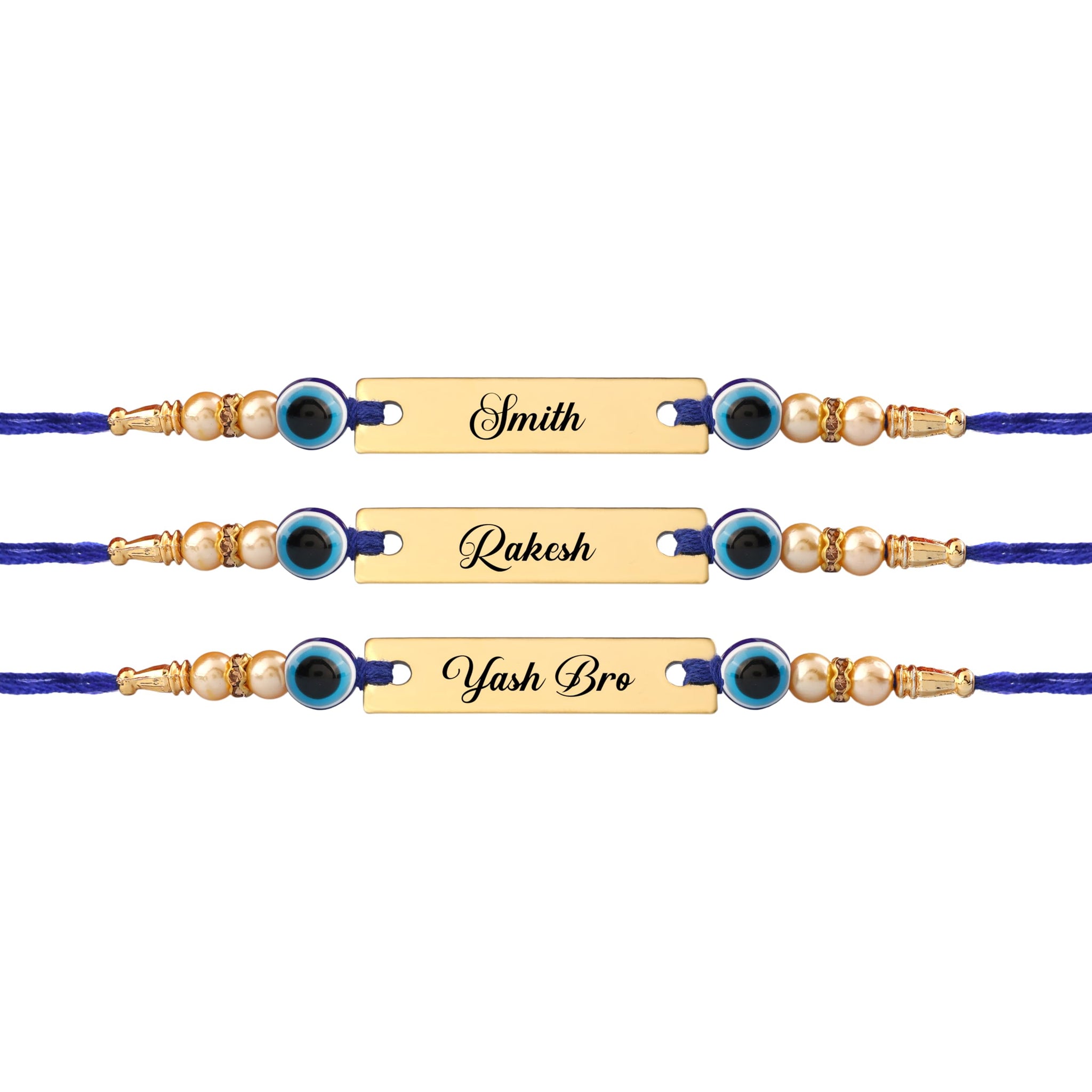 Innovative Gifts Personalized Blue Evil Eye Rakhi with Name & Roli Chawal | Customized Rakhi for Brother | Engraved Name for 