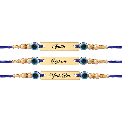Innovative Gifts Personalized Blue Evil Eye Rakhi with Name & Roli Chawal | Customized Rakhi for Brother | Engraved Name for 