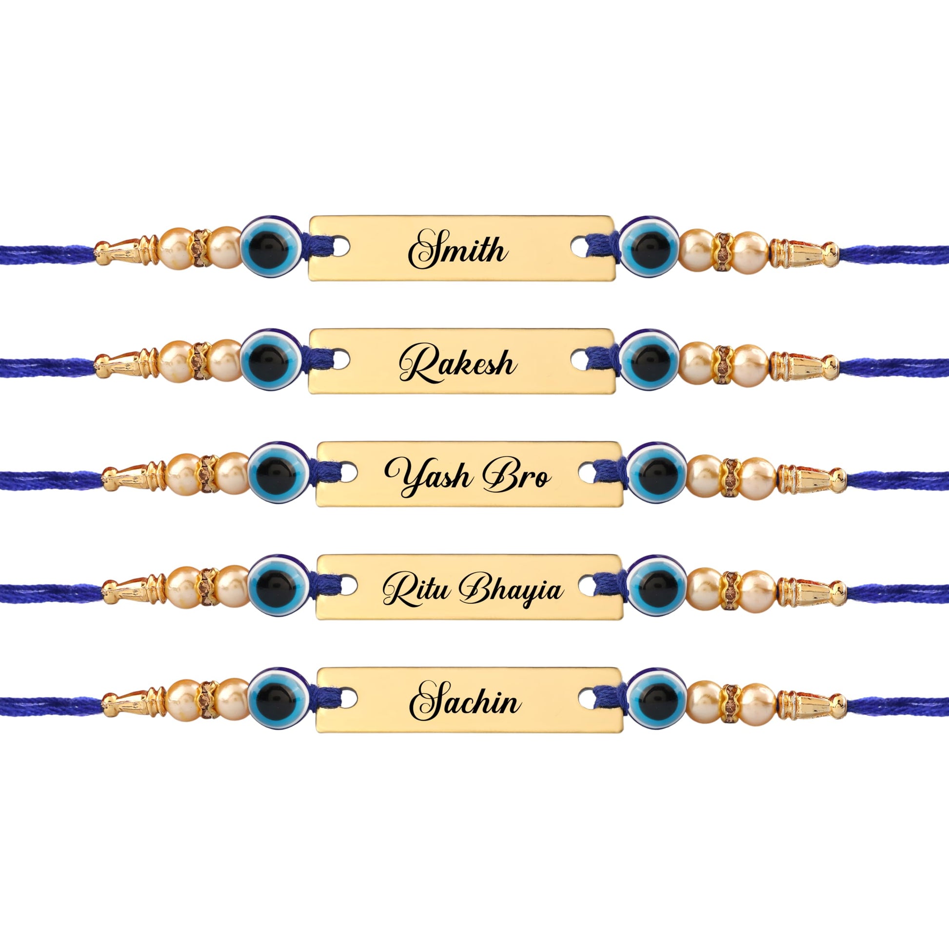 Innovative Gifts Personalized Blue Evil Eye Rakhi with Name & Roli Chawal | Customized Rakhi for Brother | Engraved Name for 