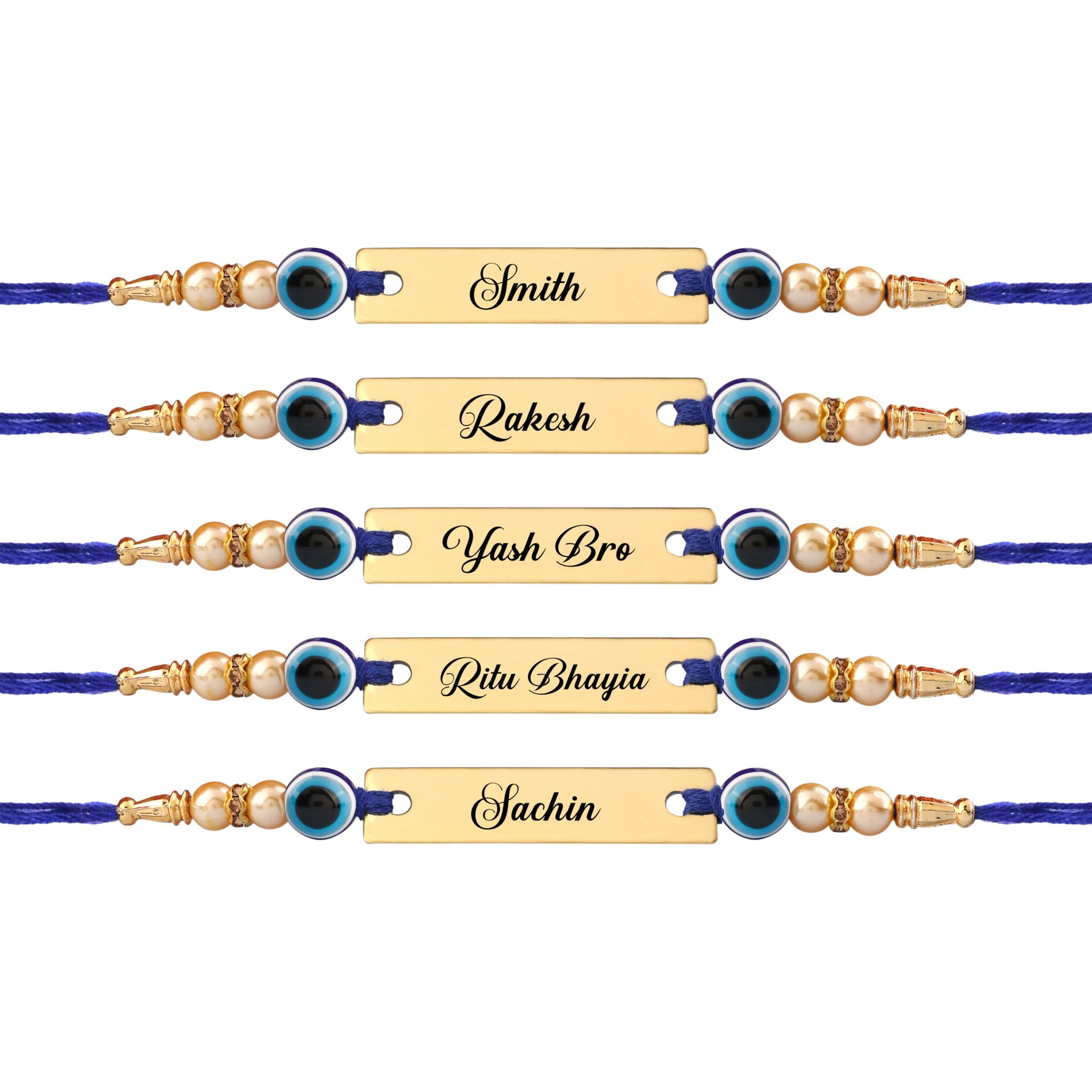 Innovative Gifts Personalized Blue Evil Eye Rakhi with Name & Roli Chawal | Customized Rakhi for Brother | Engraved Name for 