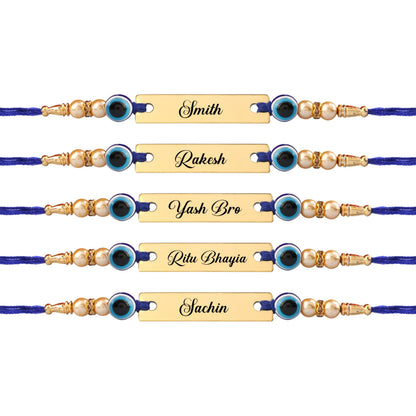 Innovative Gifts Personalized Blue Evil Eye Rakhi with Name & Roli Chawal | Customized Rakhi for Brother | Engraved Name for 