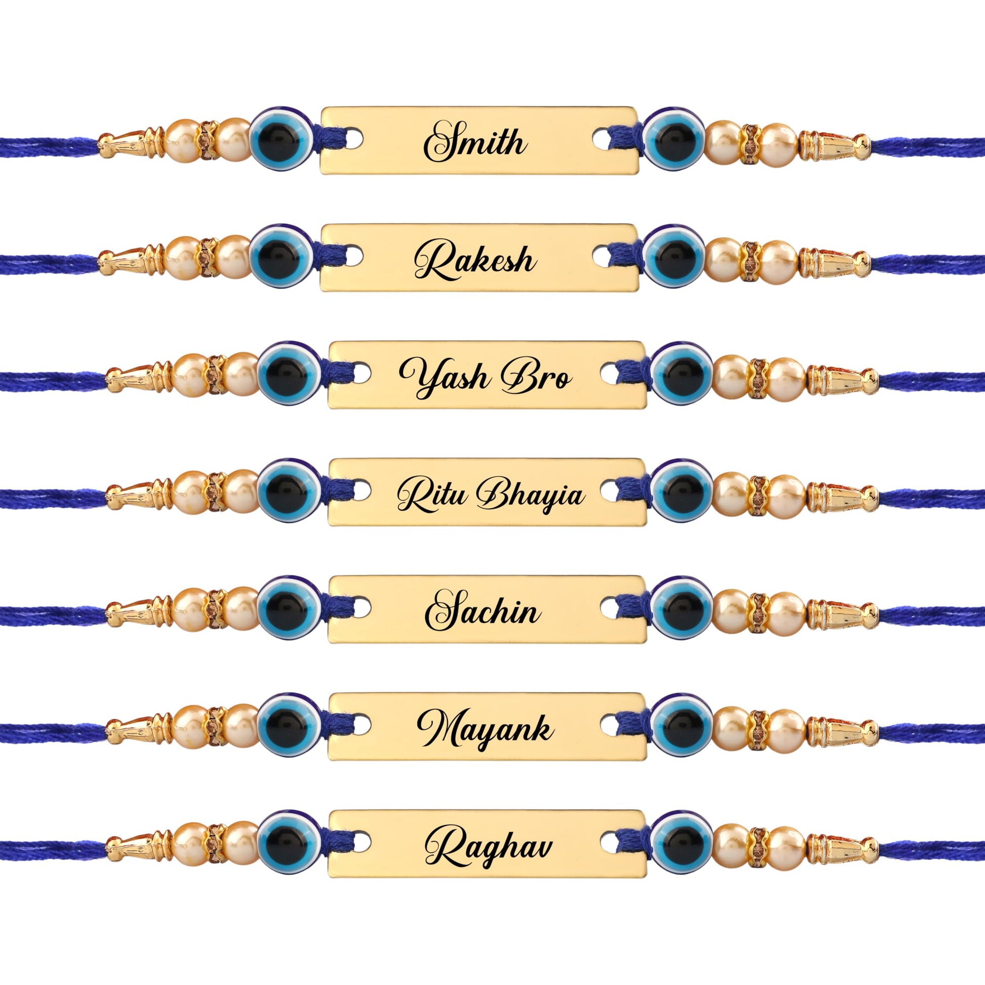 Innovative Gifts Personalized Blue Evil Eye Rakhi with Name & Roli Chawal | Customized Rakhi for Brother | Engraved Name for 