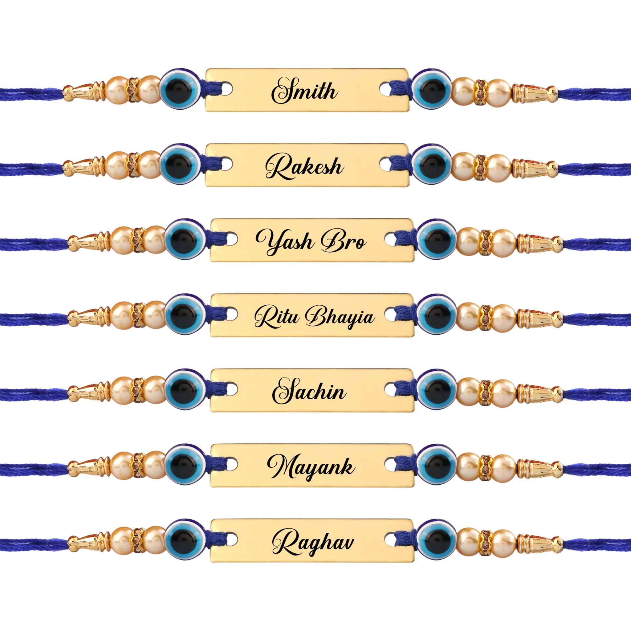 Innovative Gifts Personalized Blue Evil Eye Rakhi with Name & Roli Chawal | Customized Rakhi for Brother | Engraved Name for 