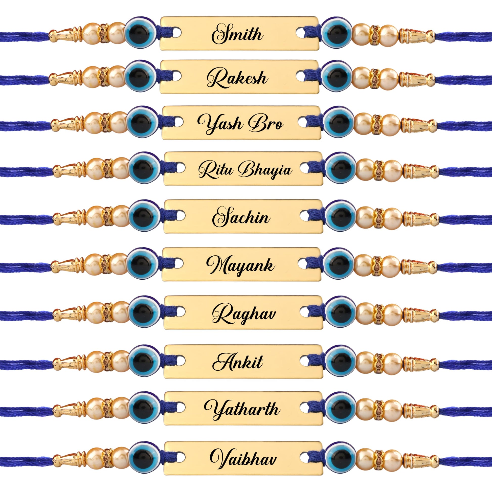 Innovative Gifts Personalized Blue Evil Eye Rakhi with Name & Roli Chawal | Customized Rakhi for Brother | Engraved Name for 