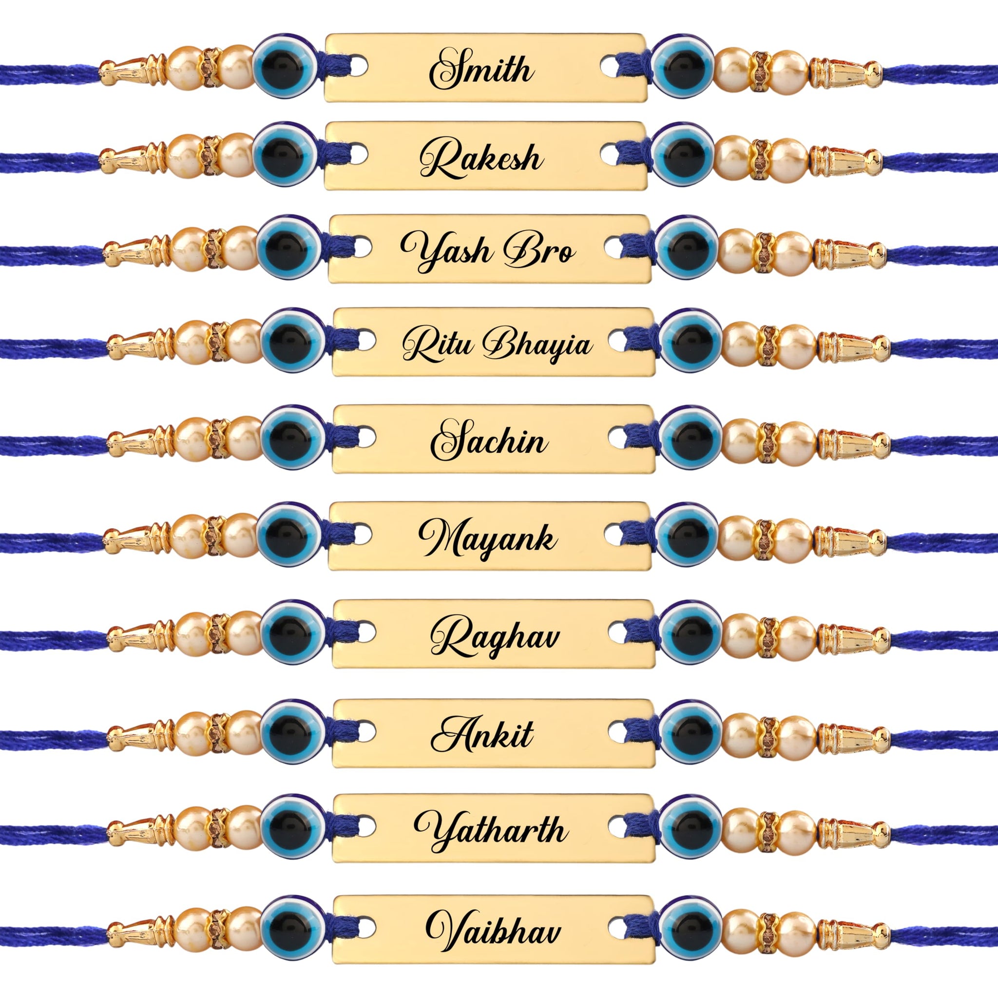 Innovative Gifts Personalized Blue Evil Eye Rakhi with Name & Roli Chawal | Customized Rakhi for Brother | Engraved Name for 