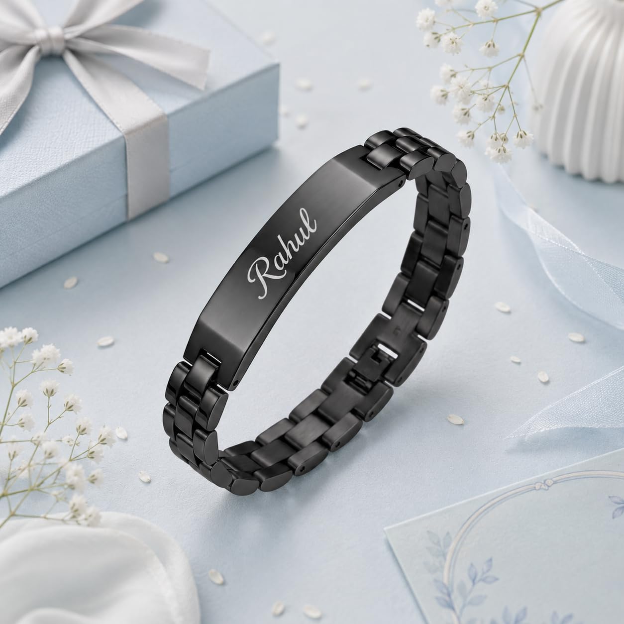 Innovative Gifts Personalized Bracelet Rakhi for Brother, Stainless Steel Custom Name Engraved Rakhi Bracelet, Raksha Bandhan