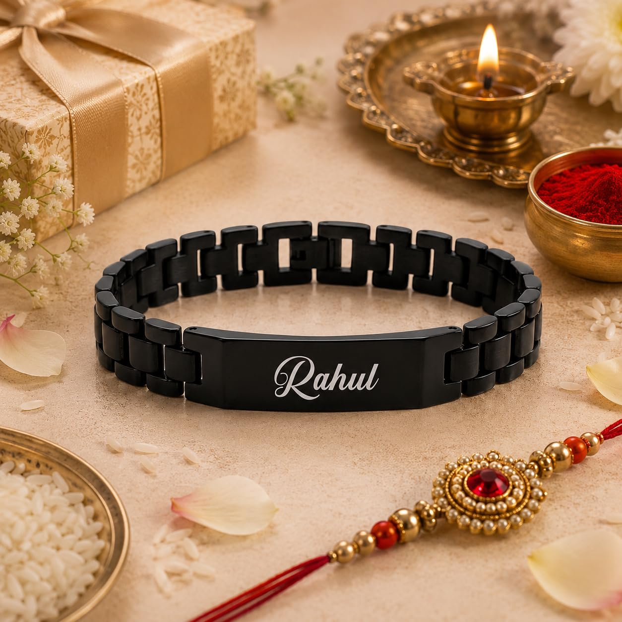 Innovative Gifts Personalized Bracelet Rakhi for Brother, Stainless Steel Custom Name Engraved Rakhi Bracelet, Raksha Bandhan