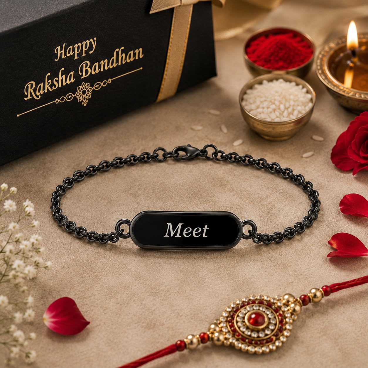 Innovative Gifts Personalized Bracelet Rakhi for Brother, Stainless Steel Custom Name Engraved Rakhi Bracelet, Raksha Bandhan