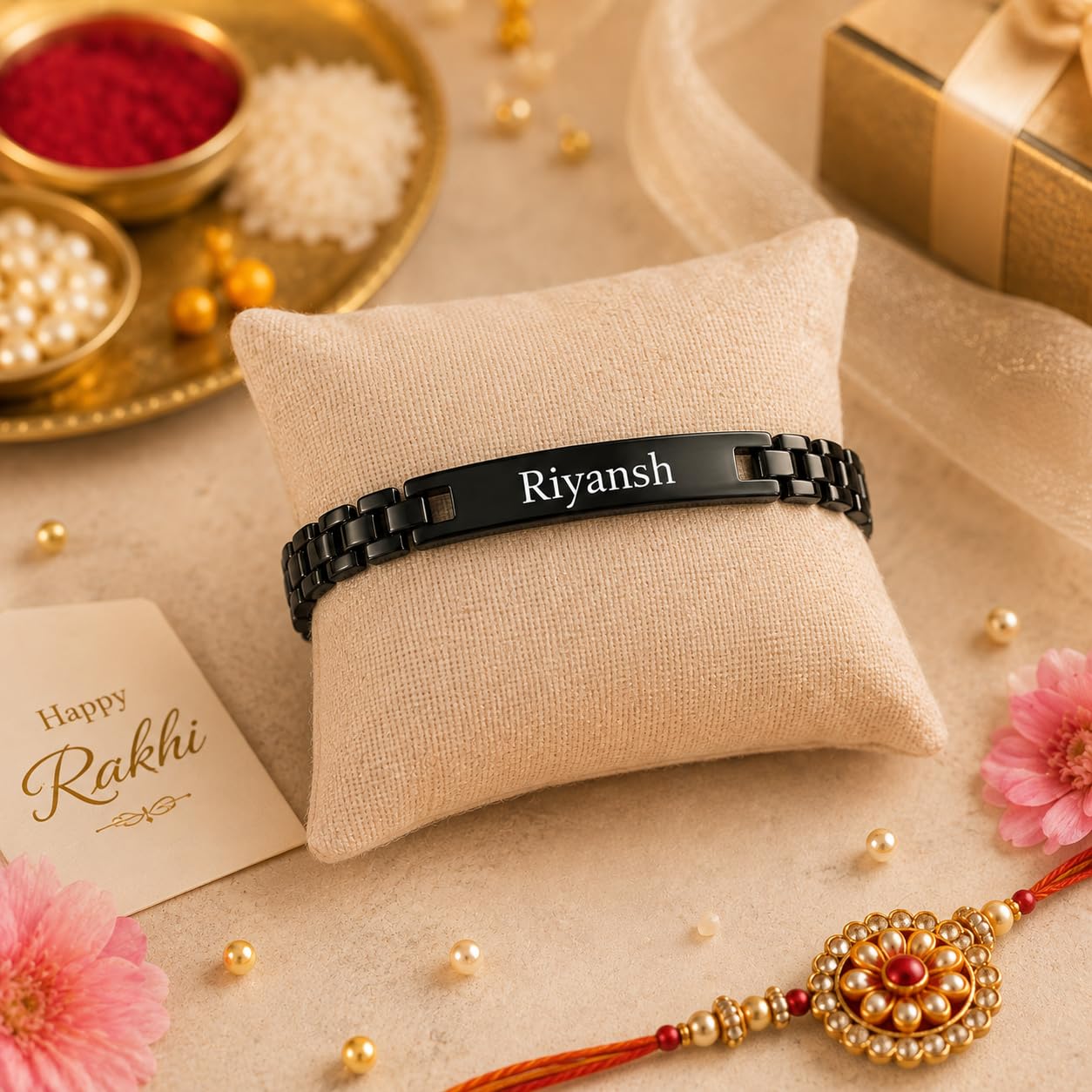 Innovative Gifts Personalized Bracelet Rakhi for Brother, Stainless Steel Custom Name Engraved Rakhi Bracelet, Raksha Bandhan