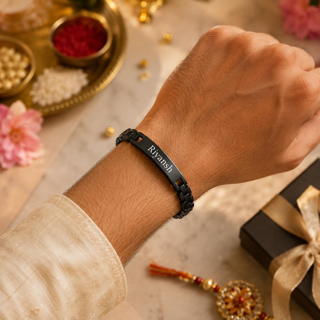 Innovative Gifts Personalized Bracelet Rakhi for Brother, Stainless Steel Custom Name Engraved Rakhi Bracelet, Raksha Bandhan
