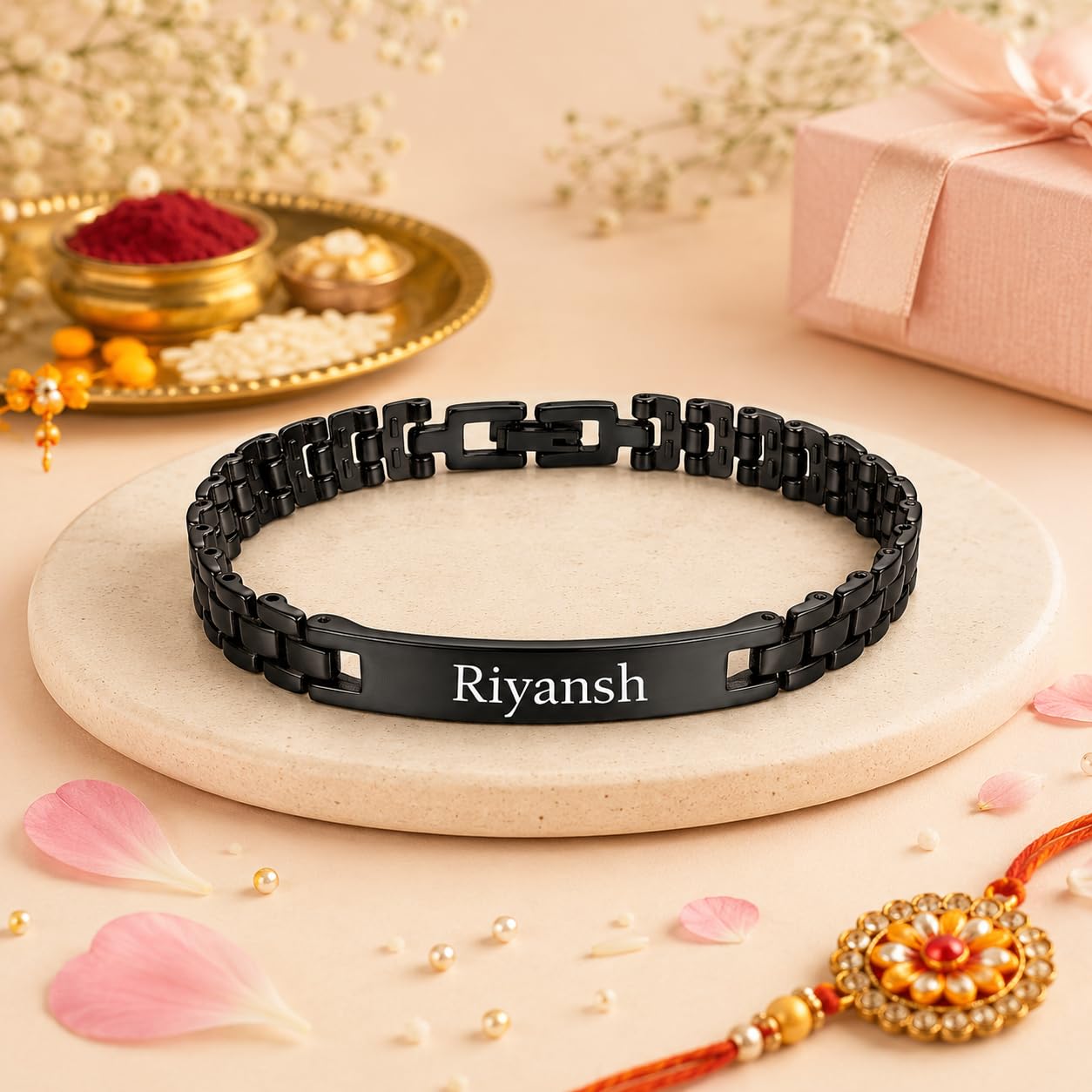 Innovative Gifts Personalized Bracelet Rakhi for Brother, Stainless Steel Custom Name Engraved Rakhi Bracelet, Raksha Bandhan