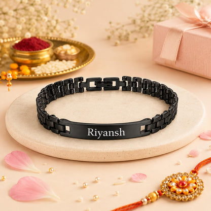 Innovative Gifts Personalized Bracelet Rakhi for Brother, Stainless Steel Custom Name Engraved Rakhi Bracelet, Raksha Bandhan