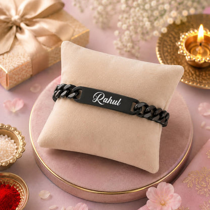 Innovative Gifts Personalized Bracelet Rakhi for Brother, Stainless Steel Custom Name Engraved Rakhi Bracelet, Raksha Bandhan