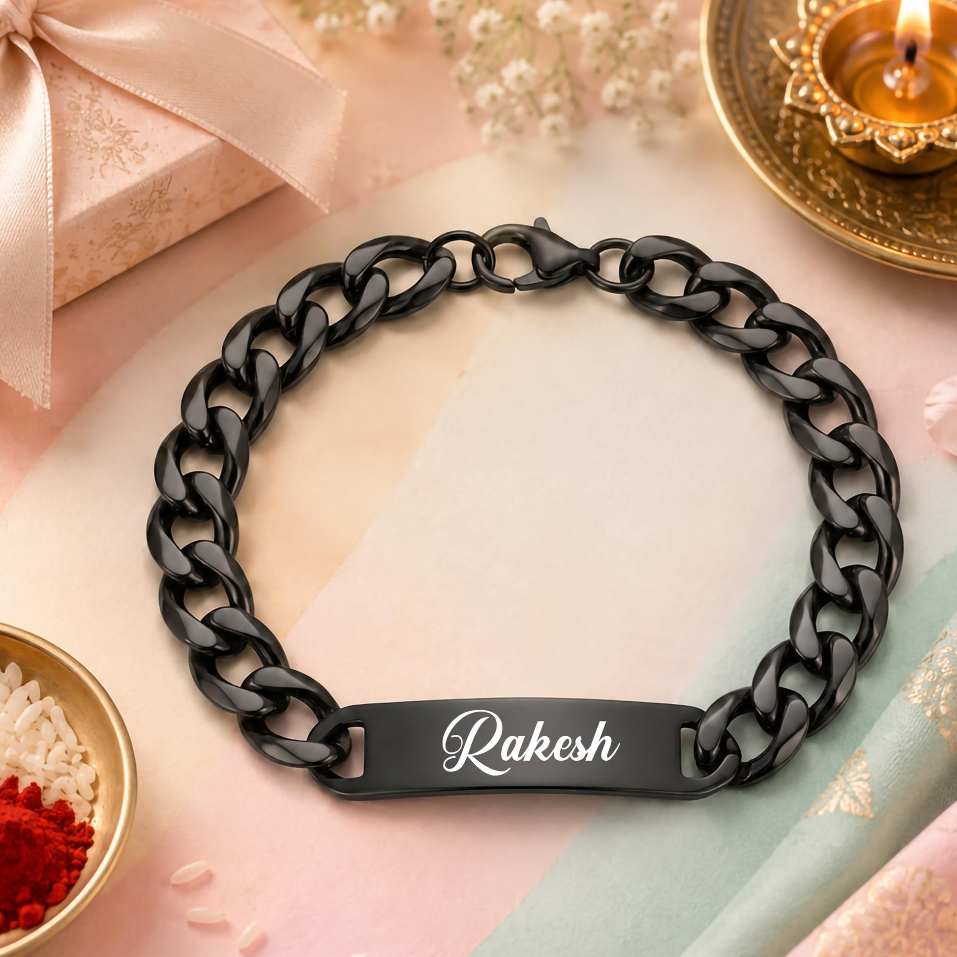 Innovative Gifts Personalized Bracelet Rakhi for Brother, Stainless Steel Custom Name Engraved Rakhi Bracelet, Raksha Bandhan