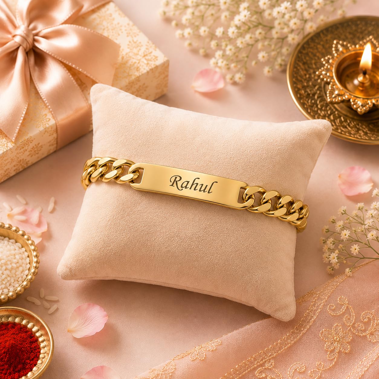Innovative Gifts Personalized Bracelet Rakhi for Brother, Stainless Steel Custom Name Engraved Rakhi Bracelet, Raksha Bandhan