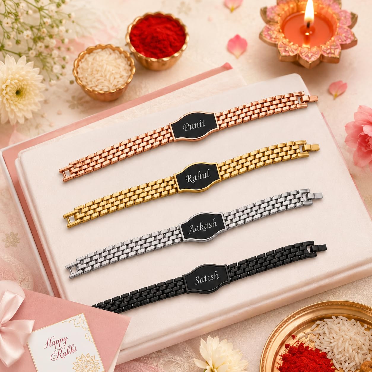 Innovative Gifts Personalized Bracelet Rakhi for Brother, Stainless Steel Custom Name Engraved Rakhi Bracelet, Raksha Bandhan