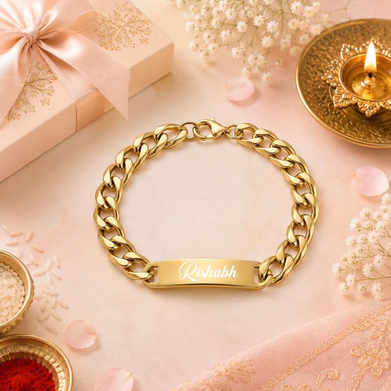 Innovative Gifts Personalized Bracelet Rakhi for Brother, Stainless Steel Custom Name Engraved Rakhi Bracelet, Raksha Bandhan