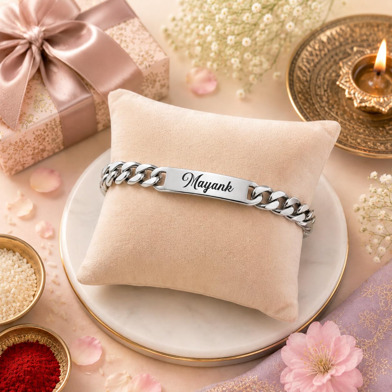 Innovative Gifts Personalized Bracelet Rakhi for Brother, Stainless Steel Custom Name Engraved Rakhi Bracelet, Raksha Bandhan