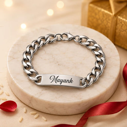 Innovative Gifts Personalized Bracelet Rakhi for Brother, Stainless Steel Custom Name Engraved Rakhi Bracelet, Raksha Bandhan