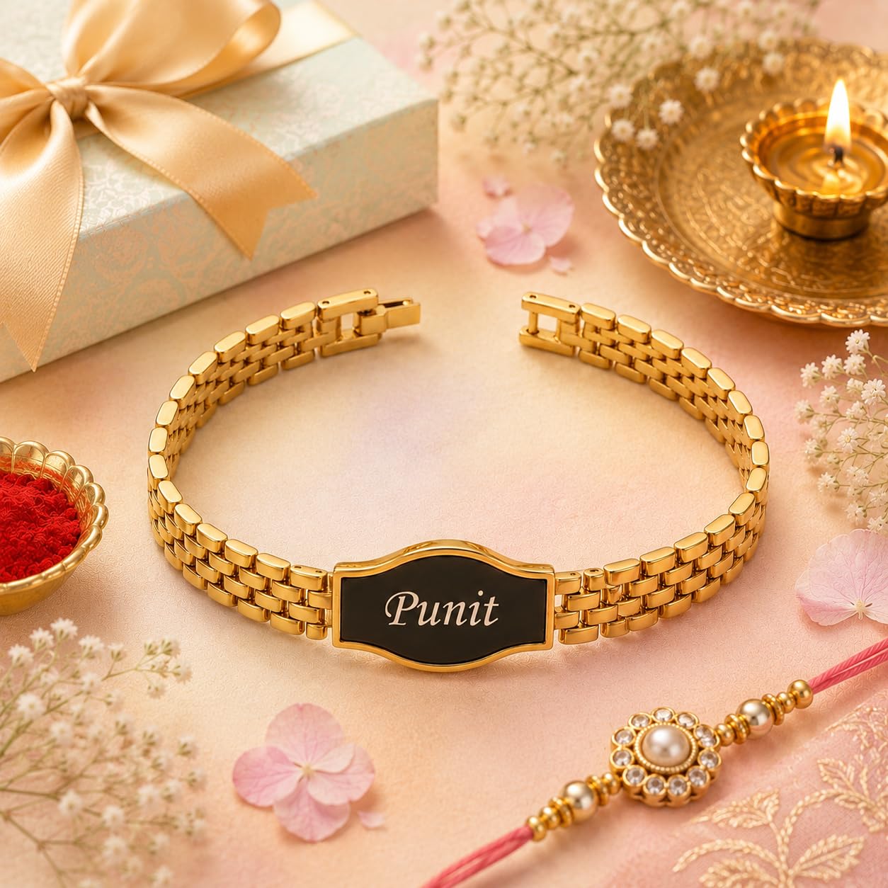 Innovative Gifts Personalized Bracelet Rakhi for Brother, Stainless Steel Custom Name Engraved Rakhi Bracelet, Raksha Bandhan