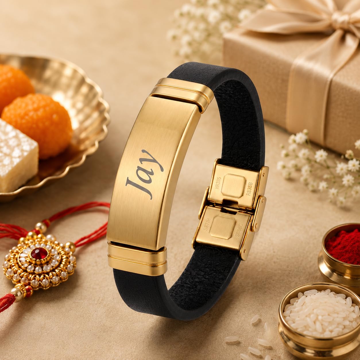 Innovative Gifts Personalized Bracelet Rakhi for Brother, Stainless Steel Custom Name Engraved Rakhi Bracelet, Raksha Bandhan