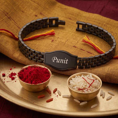 Innovative Gifts Personalized Bracelet Rakhi for Brother, Stainless Steel Custom Name Engraved Rakhi Bracelet, Raksha Bandhan