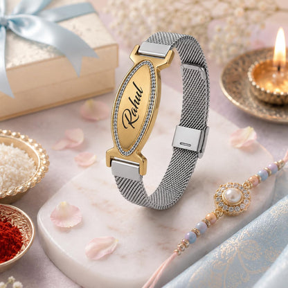 Innovative Gifts Personalized Bracelet Rakhi for Brother, Stainless Steel Custom Name Engraved Rakhi Bracelet, Raksha Bandhan