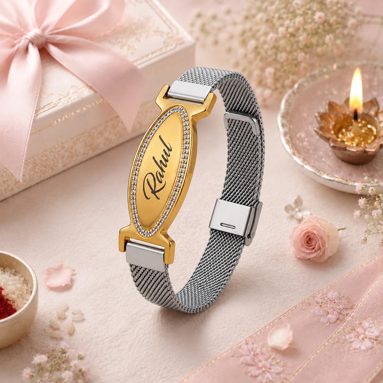 Innovative Gifts Personalized Bracelet Rakhi for Brother, Stainless Steel Custom Name Engraved Rakhi Bracelet, Raksha Bandhan
