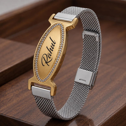 Innovative Gifts Personalized Bracelet Rakhi for Brother, Stainless Steel Custom Name Engraved Rakhi Bracelet, Raksha Bandhan