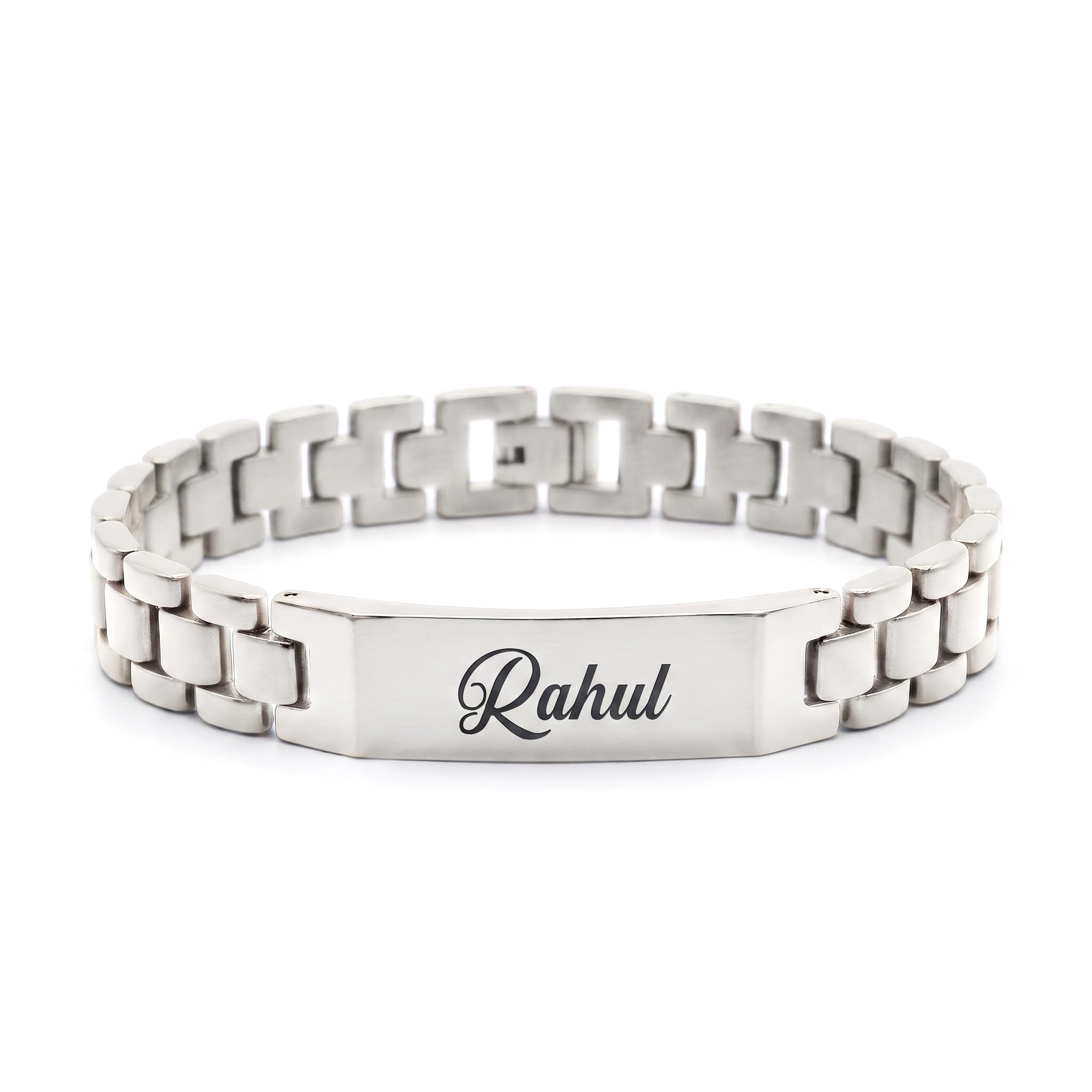 Innovative Gifts Personalized Bracelet Rakhi for Brother, Stainless Steel Custom Name Engraved Rakhi Bracelet, Raksha Bandhan
