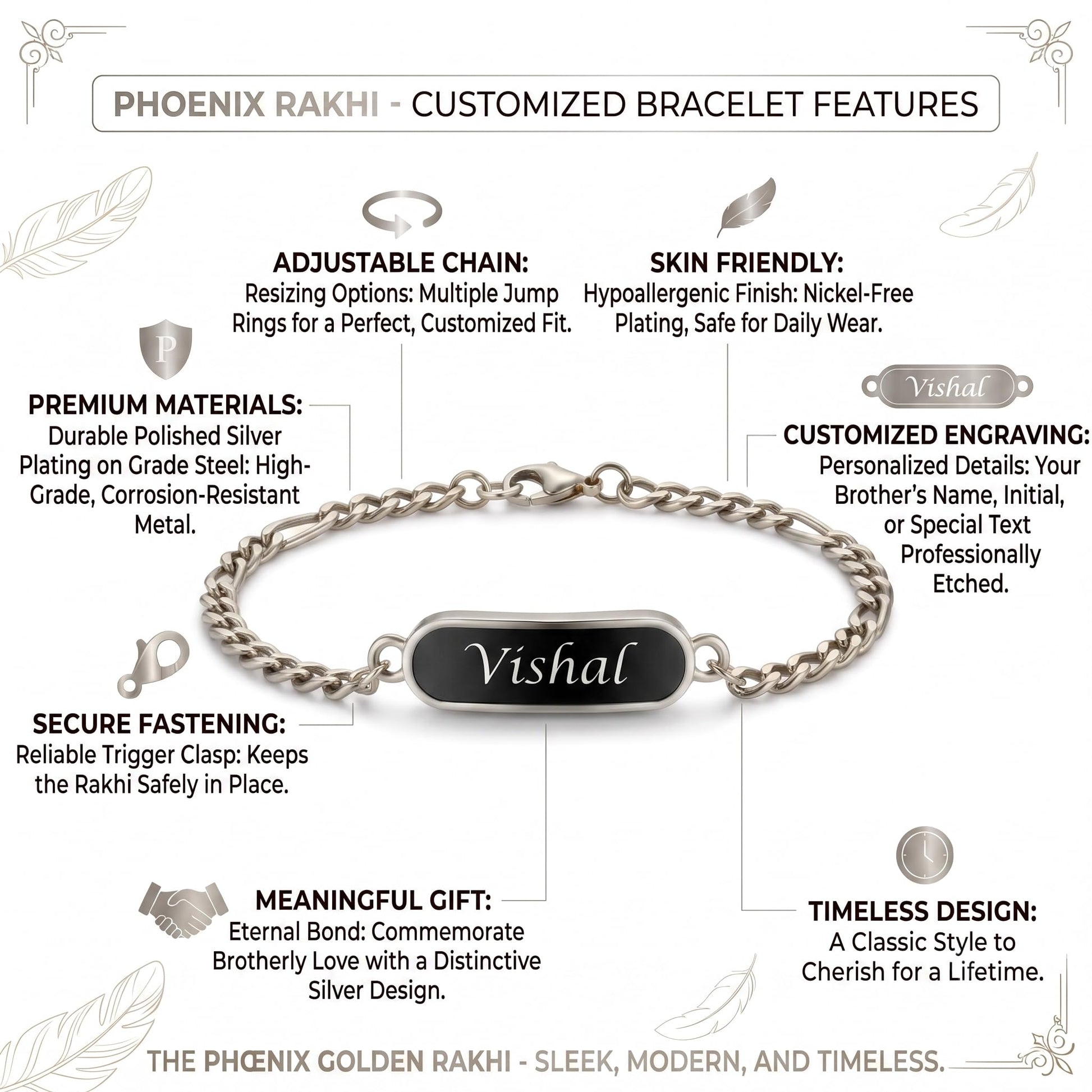 Innovative Gifts Personalized Bracelet Rakhi for Brother, Stainless Steel Custom Name Engraved Rakhi Bracelet, Raksha Bandhan
