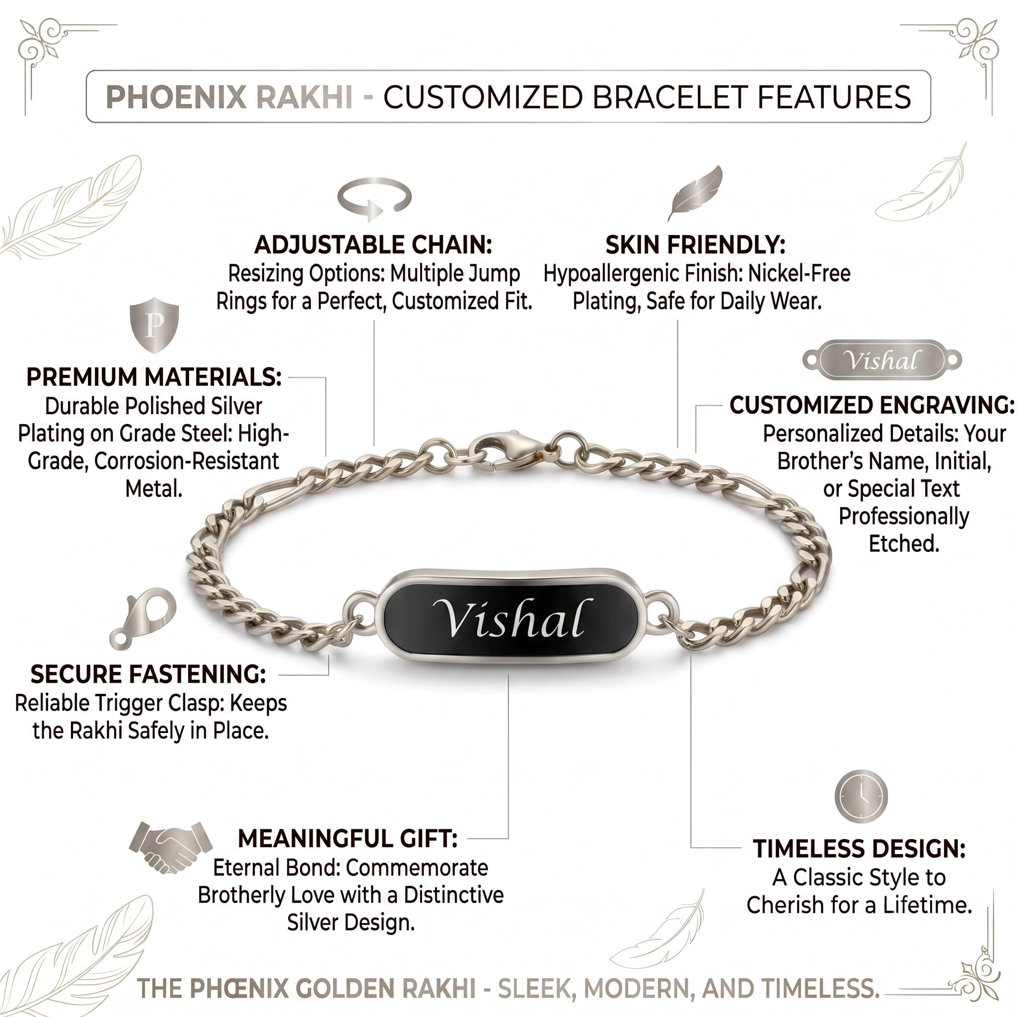 Innovative Gifts Personalized Bracelet Rakhi for Brother, Stainless Steel Custom Name Engraved Rakhi Bracelet, Raksha Bandhan