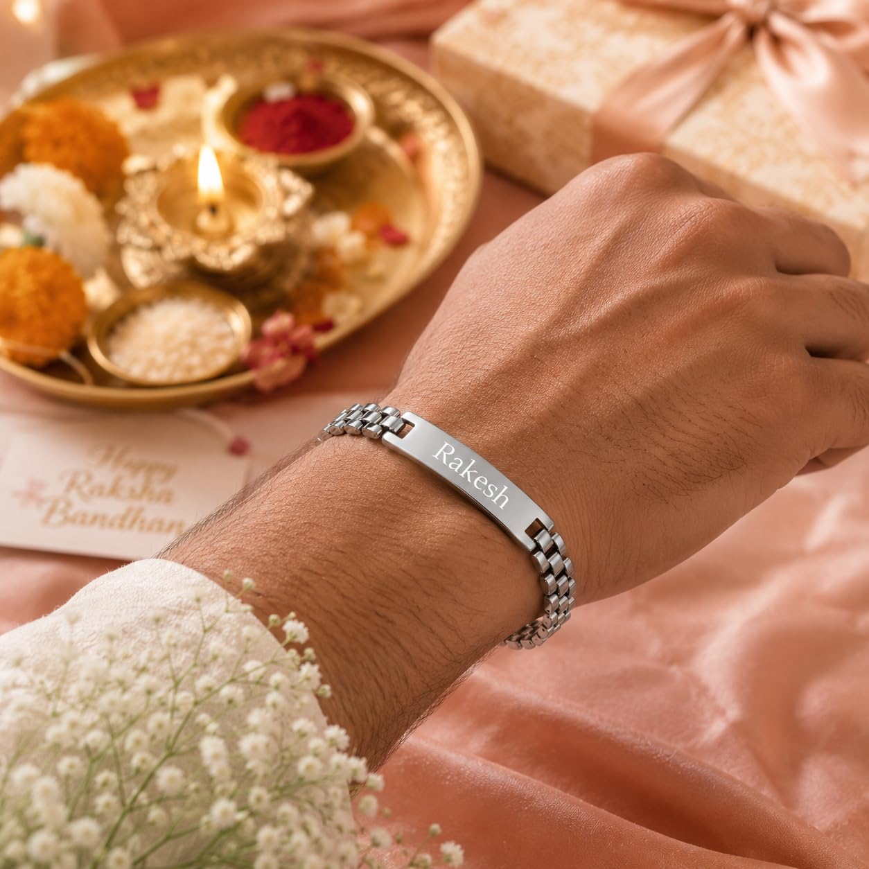 Innovative Gifts Personalized Bracelet Rakhi for Brother, Stainless Steel Custom Name Engraved Rakhi Bracelet, Raksha Bandhan