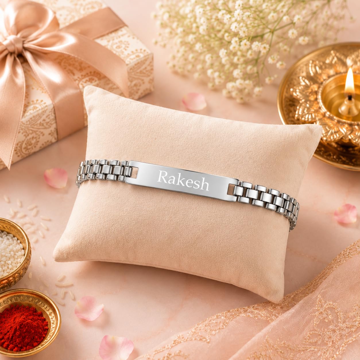 Innovative Gifts Personalized Bracelet Rakhi for Brother, Stainless Steel Custom Name Engraved Rakhi Bracelet, Raksha Bandhan