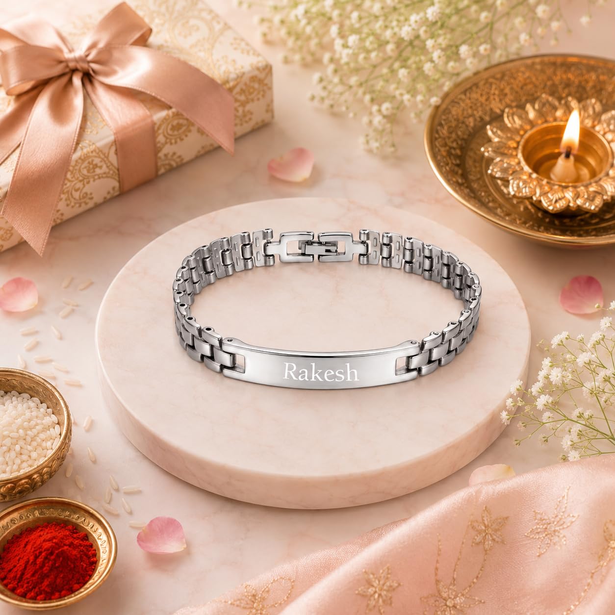 Innovative Gifts Personalized Bracelet Rakhi for Brother, Stainless Steel Custom Name Engraved Rakhi Bracelet, Raksha Bandhan