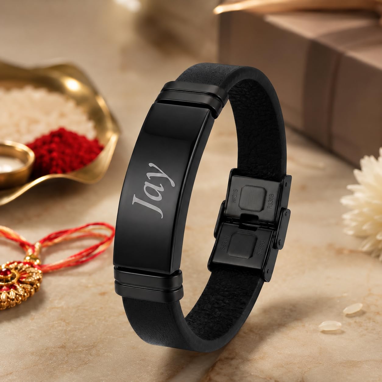Innovative Gifts Personalized Bracelet Rakhi for Brother, Stainless Steel Custom Name Engraved Rakhi Bracelet, Raksha Bandhan