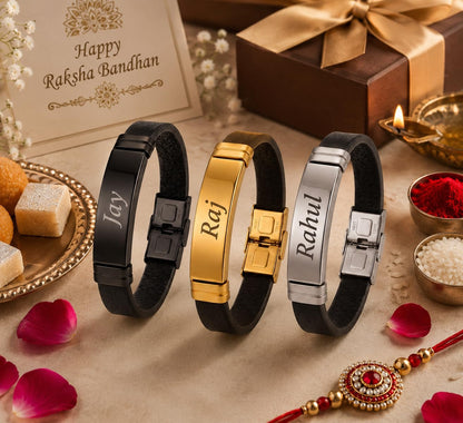 Innovative Gifts Personalized Bracelet Rakhi for Brother, Stainless Steel Custom Name Engraved Rakhi Bracelet, Raksha Bandhan